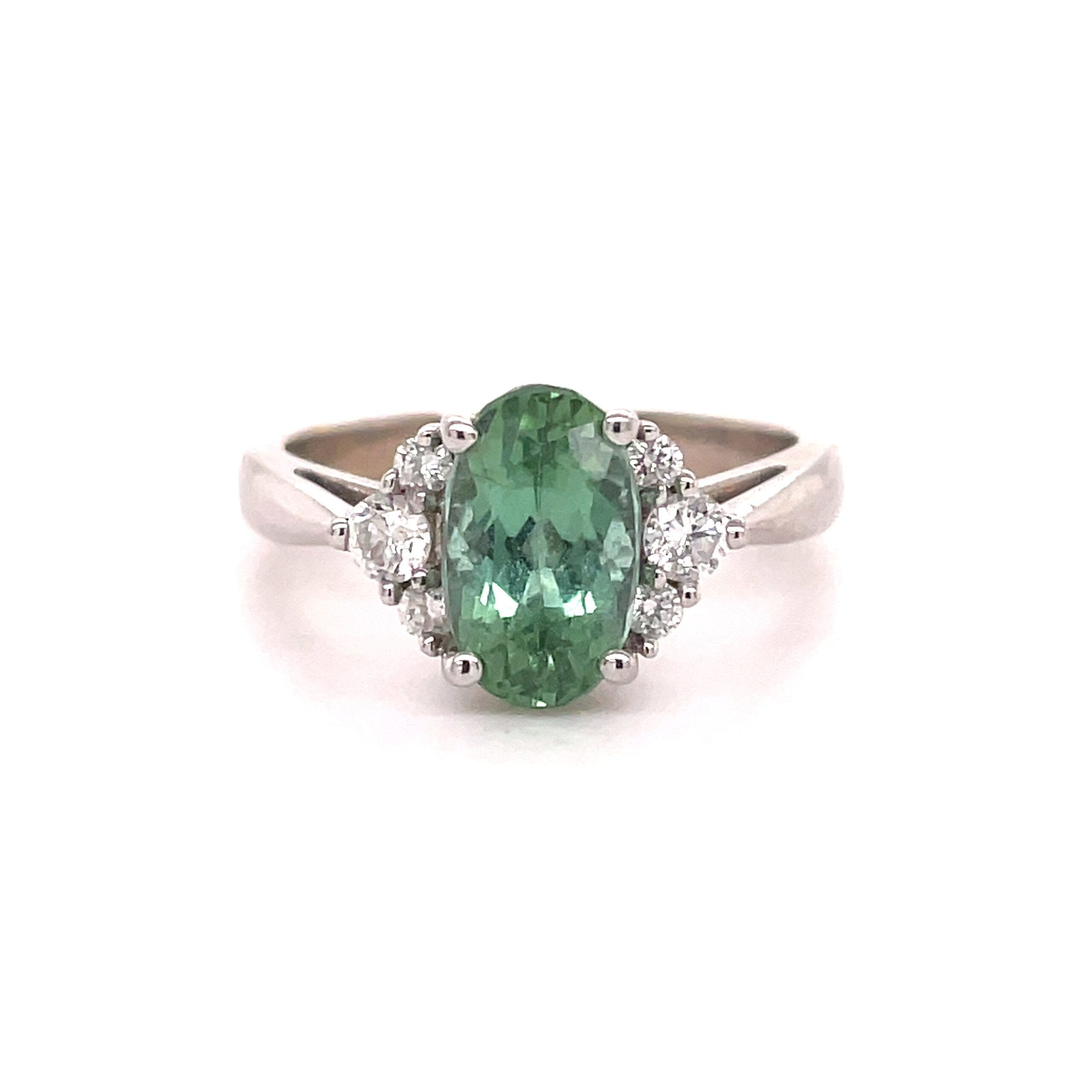 Pear shaped green tourmaline engagement ring set 14k rose gold V shape –  WILLWORK JEWELRY