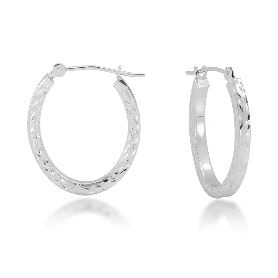 Silver Square Tube Oval Hoop Earrings