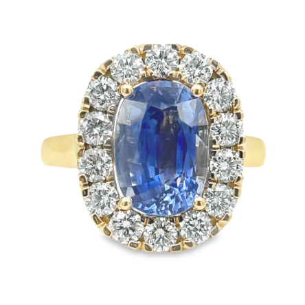 3.66CT TOTAL WEIGHT SAPPHIRE & DIAMOND HALO RING