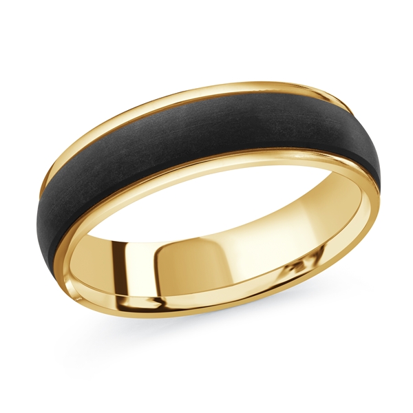 Triton 7MM 14K Gold Ring + Forged Carbon - Flat Profile and Center Channel  | Golden Renaissance