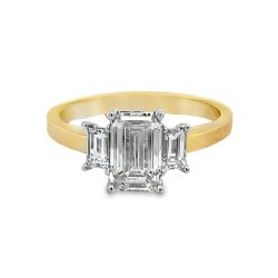 1.51ct EMERALD CUT THREE STONE ENGAGEMENT RING