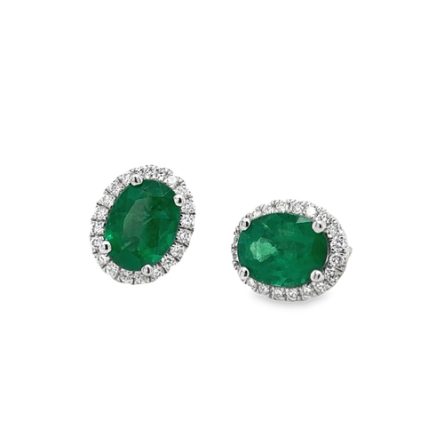 EMERALD & DIAMOND HALO STUD STYLE EARRINGS