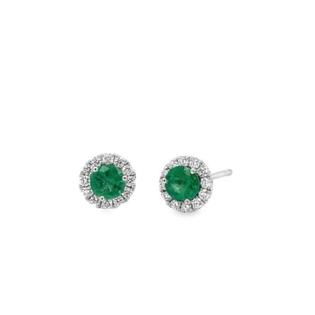 EMERALD & DIAMOND HALO STUD STYLE EARRINGS