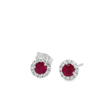 RUBY & DIAMOND HALO STUD STYLE EARRINGS