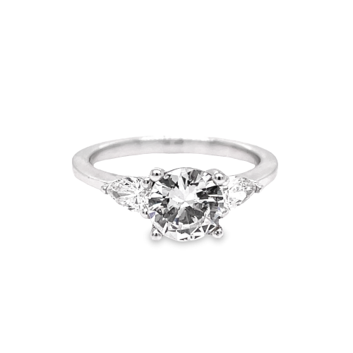 ROUND DIAMOND THREE STONE ENGAGEMENT SEMI-MOUNT RING