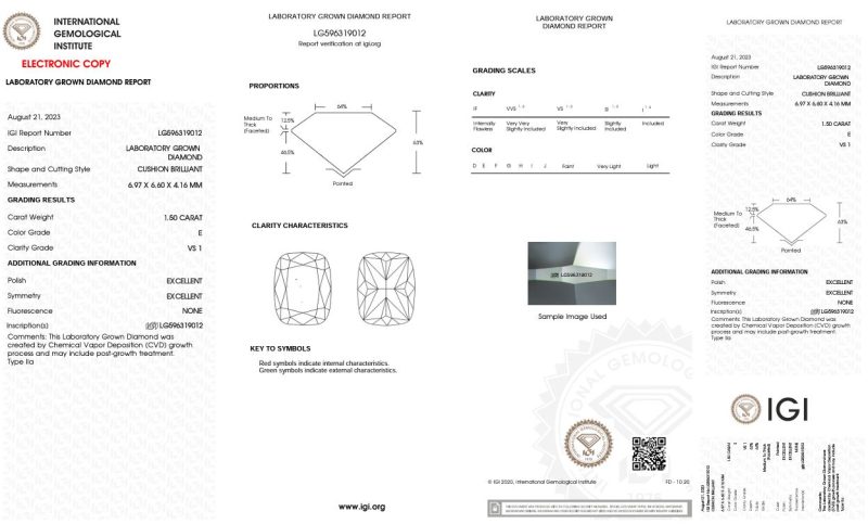 1.50ct E, VS1 CUSHION CUT LAB GROWN DIAMOND - Image 2