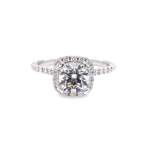 CUSHION CUT HALO DIAMOND ENGAGEMENT SEMI-MOUNT RING