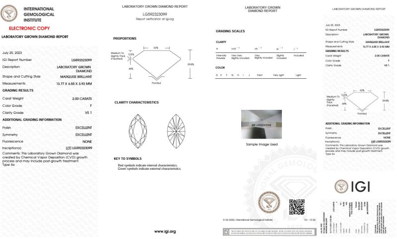 2.00ct F, VS1 MARQUISE CUT LAB GROWN DIAMOND - Image 2