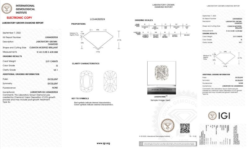 2.01ct G, VS1 ELONGATED CUSHION CUT LAB GROWN DIAMOND - Image 2
