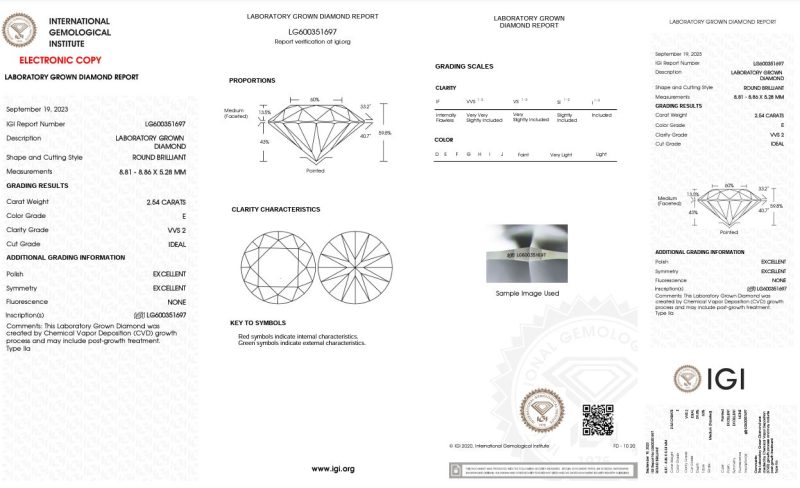 2.54ct E, VVS2 ROUND BRILLIANT CUT LAB GROWN DIAMOND - Image 2