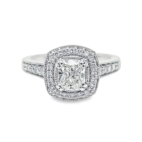 0.87ct CUSHION CUT DIAMOND HALO ENGAGEMENT RING