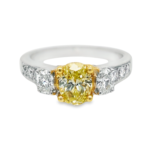 1.01ct FANCY INTENSE YELLOW OVAL CUT DIAMOND ENGAGEMENT RING