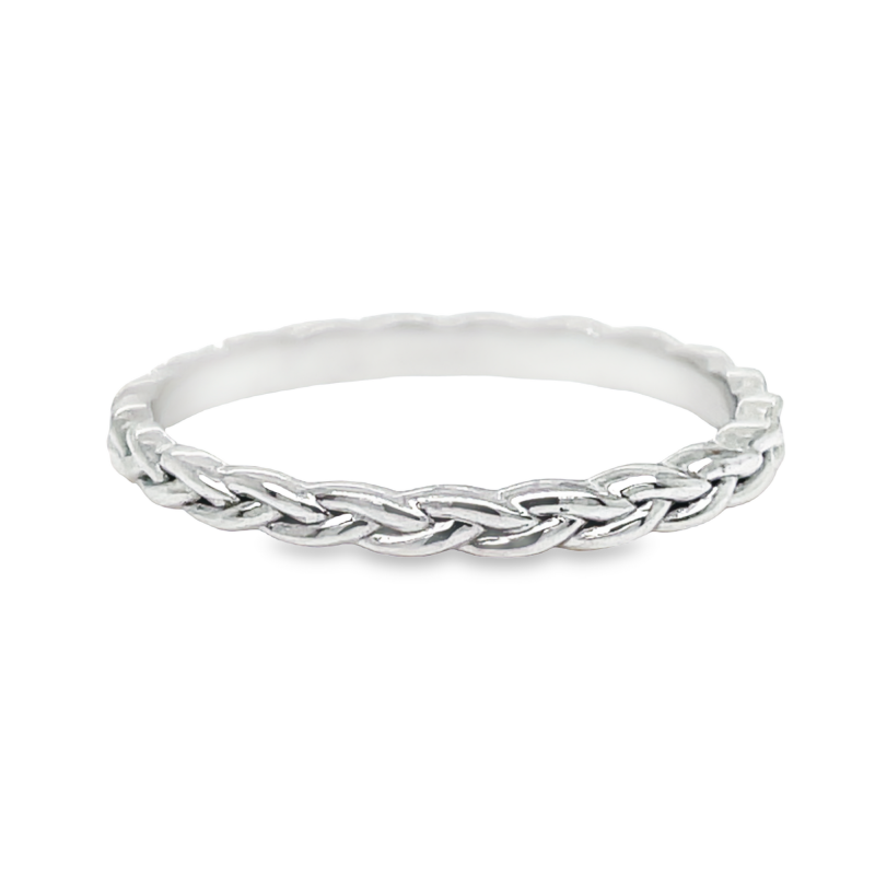2MM 14K WHITE GOLD BAND BRAIDED