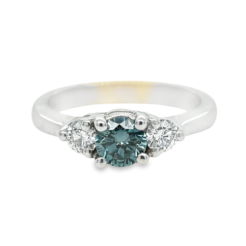 0.54ct ROUND BRILLIANT CUT IRRADIATED BLUE DIAMOND ENGAGEMENT RING