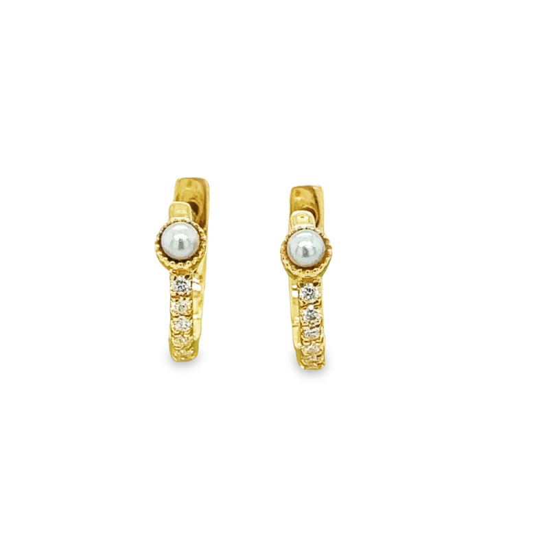 2.5mm PEARL & DIAMOND HOOP EARRINGS - Image 2
