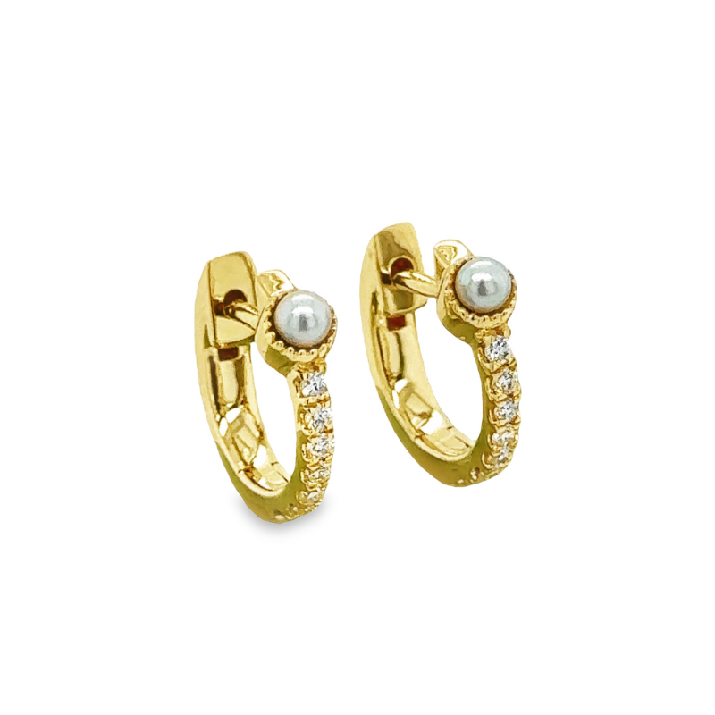 2.5mm PEARL & DIAMOND HOOP EARRINGS