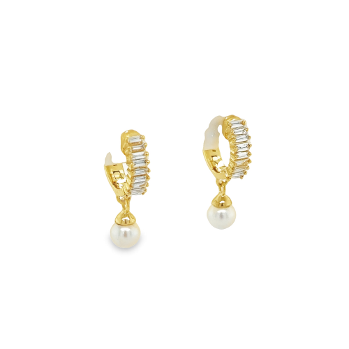 5mm PEARL & DIAMOND HOOP EARRINGS