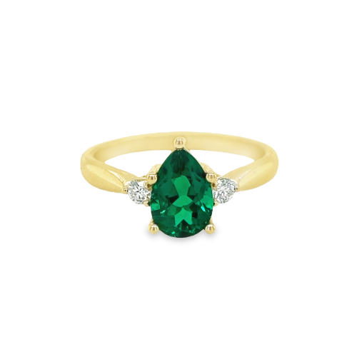 CREATED CHATHAM EMERALD & DIAMOND RING