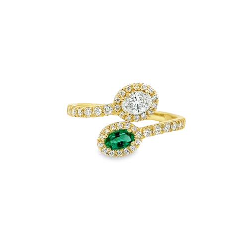 EMERALD & DIAMOND BYPASS RING