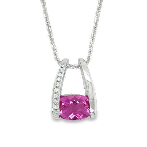 SAPPHIRE & DIAMOND NECKLACE (CREATED PINK)