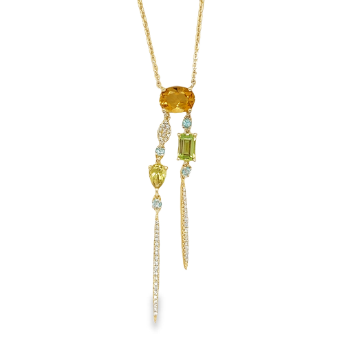 CITRINE, PERIDOT, BLUE TOPAZ, & DIAMOND NECKLACE