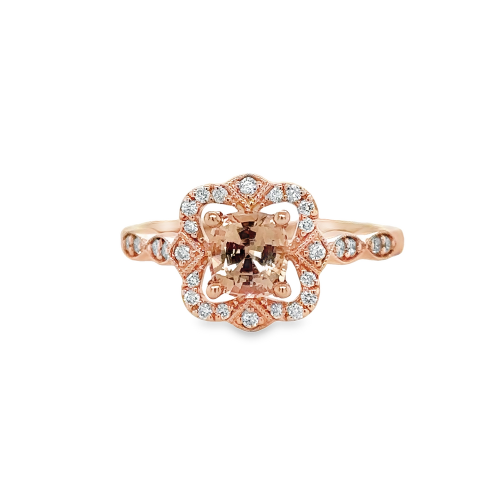 PEACH SAPPHIRE & DIAMOND RING