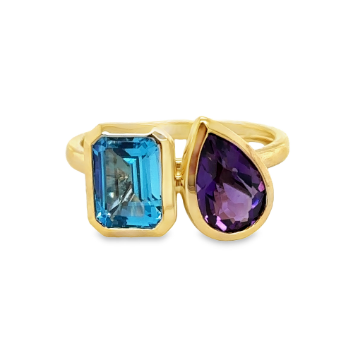 AMETHYST & BLUE TOPAZ TWO STONE RING