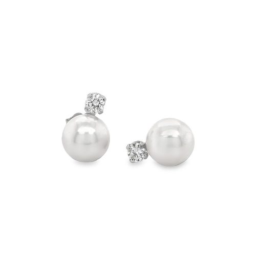 8.5mm PEARL & DIAMOND STUD EARRINGS