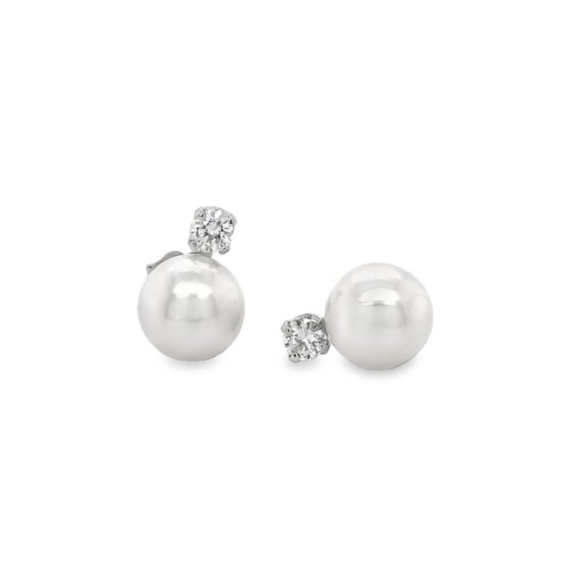 8.5mm PEARL & DIAMOND STUD EARRINGS