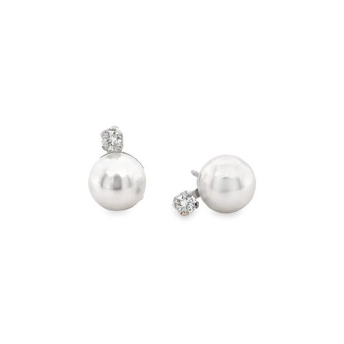 7-7.5mm PEARL & DIAMOND STUD EARRINGS