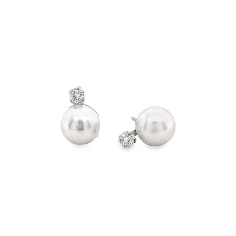 7-7.5mm PEARL & DIAMOND STUD EARRINGS
