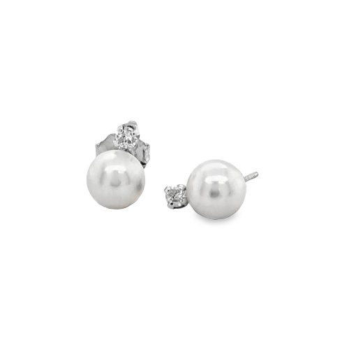 6-6.5mm PEARL & DIAMOND STUD EARRINGS