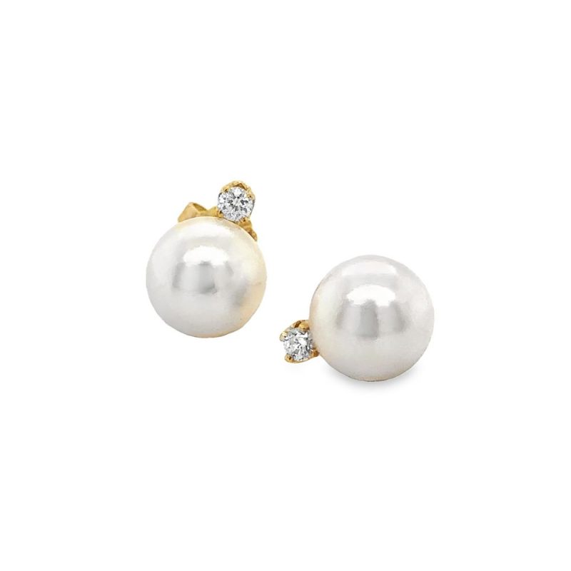 8mm PEARL & DIAMOND STUD EARRINGS