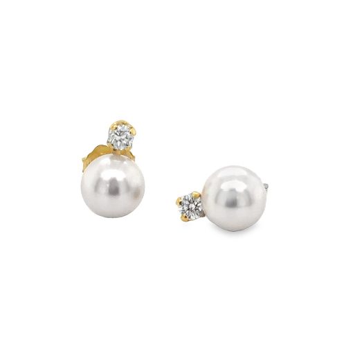 7-7.5mm PEARL & DIAMOND STUD EARRINGS