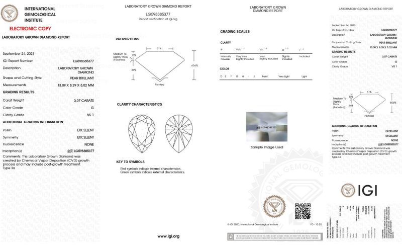 3.07ct G, VS1 PEAR CUT LAB GROWN DIAMOND - Image 2