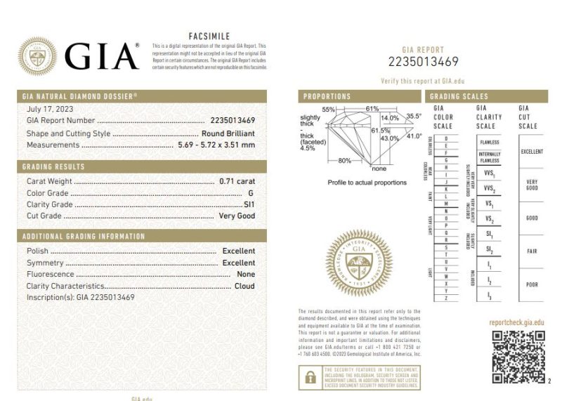 0.71ct G, SI1 Round Brilliant Cut Diamond - Image 2