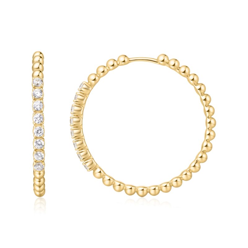 MISS DAINTY LARGE CLAW CZ SPHERE BEADED HOOP EARRINGS