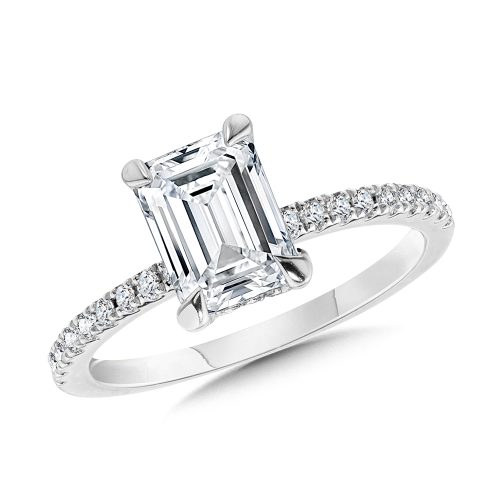 2.02ct EMERALD CUT DIAMOND ENGAGEMENT RING WITH HIDDEN HALO