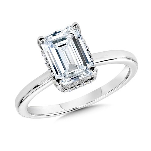 2.04ct EMERALD CUT LAB GROWN DIAMOND SOLITAIRE ENGAGEMENT RING WITH HIDDEN HALO