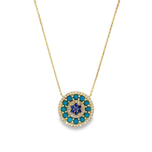 SAPPHIRE, TURQUOISE, & DIAMOND NECKLACE