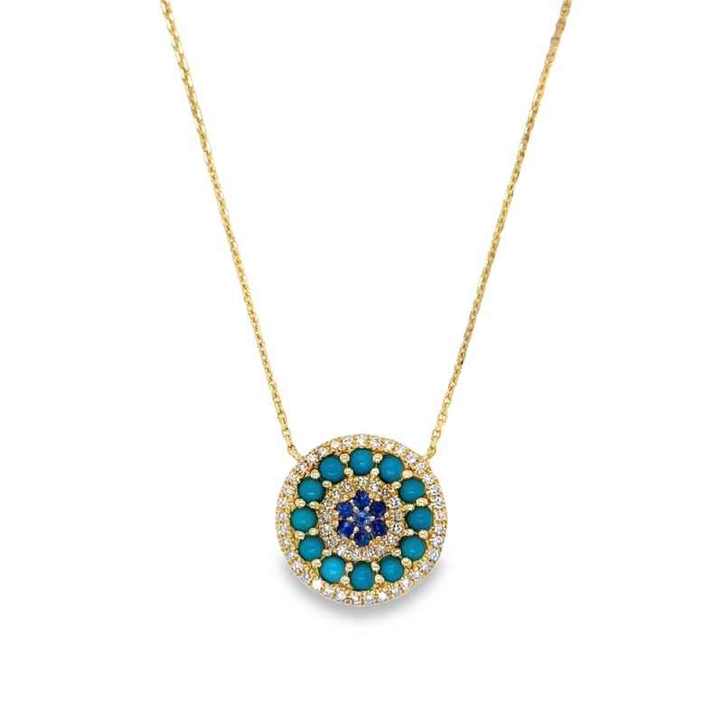SAPPHIRE, TURQUOISE, & DIAMOND NECKLACE