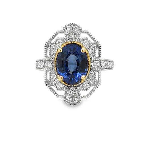 SAPPHIRE & DIAMOND HALO FASHION RING
