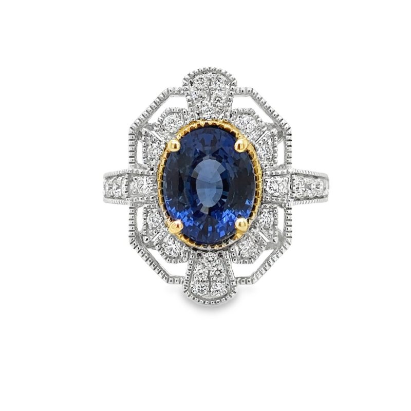 SAPPHIRE & DIAMOND HALO FASHION RING