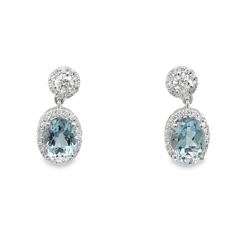 AQUA & DIAMOND HALO DANGLE STYLE EARRINGS