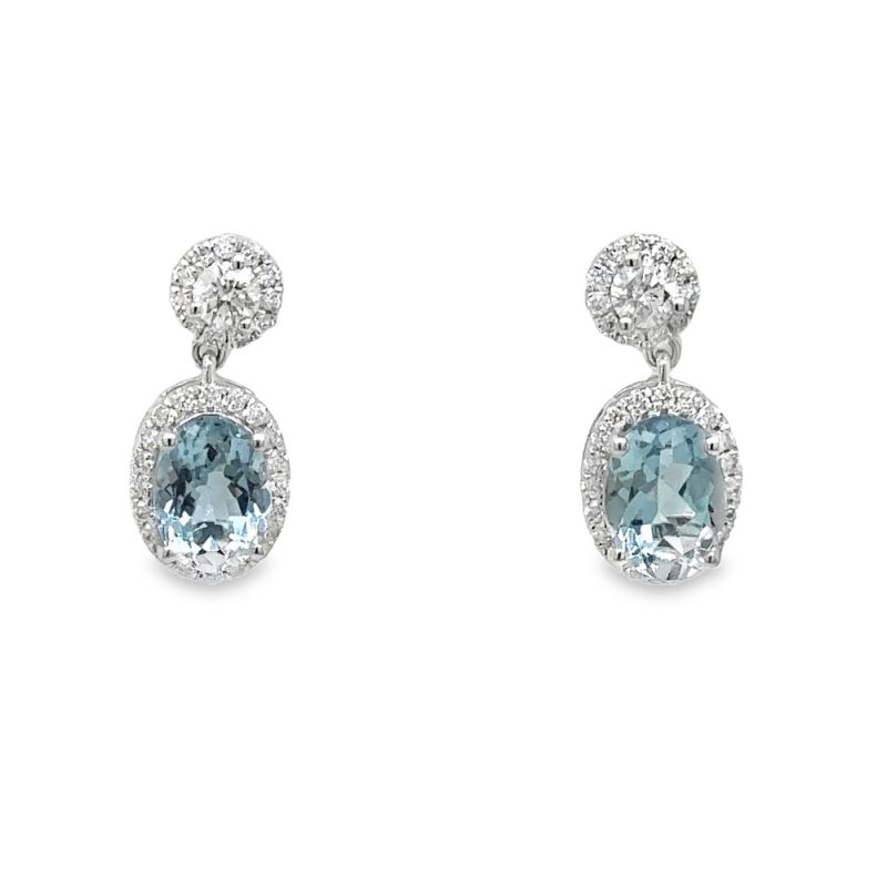 AQUA & DIAMOND HALO DANGLE STYLE EARRINGS
