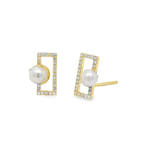 4MM PEARL & DIAMOND STUD EARRINGS