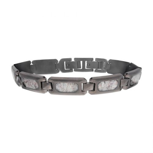 MATTE FINISH GUN METAL IP DEER ANTLER INLAY LINK BRACELET