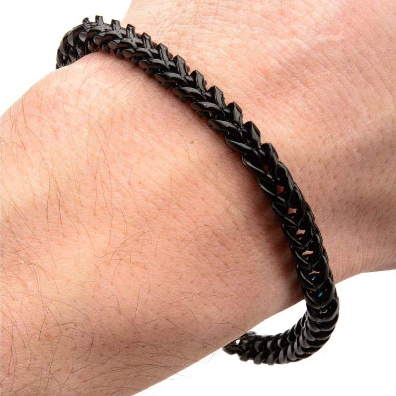 BLACK IP STAINLESS STEEL ROUNDED FRANCO CHAIN BRACELET - Image 3