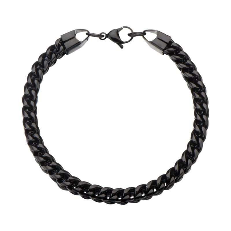 BLACK IP STAINLESS STEEL ROUNDED FRANCO CHAIN BRACELET - Image 2