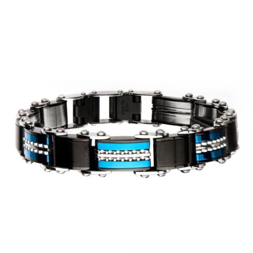 DOUBLE SIDED STAINLESS STEEL BLACK PLATED & BLUE PLATED REVERSIBLE BRACELET